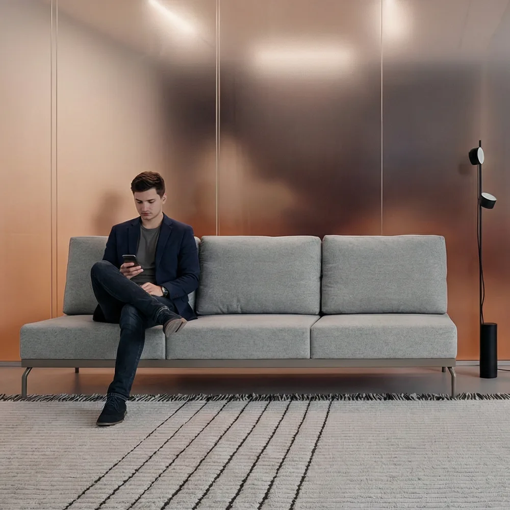 Sofá modular linear Fluxo em ambiente real