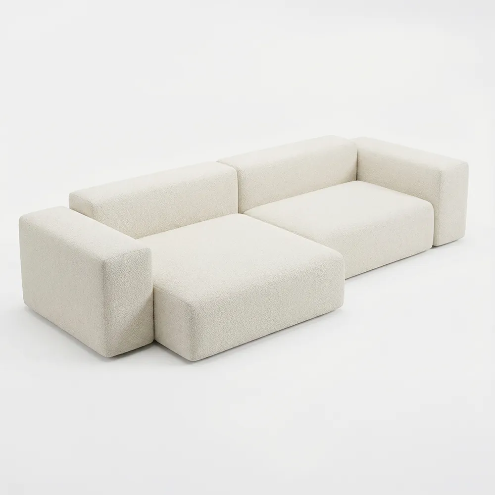 Sofá quadrado Zen em bouclê branco-pérola